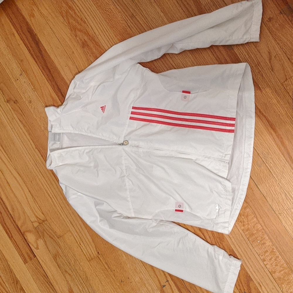 Adidas white and red windbreaker zip up